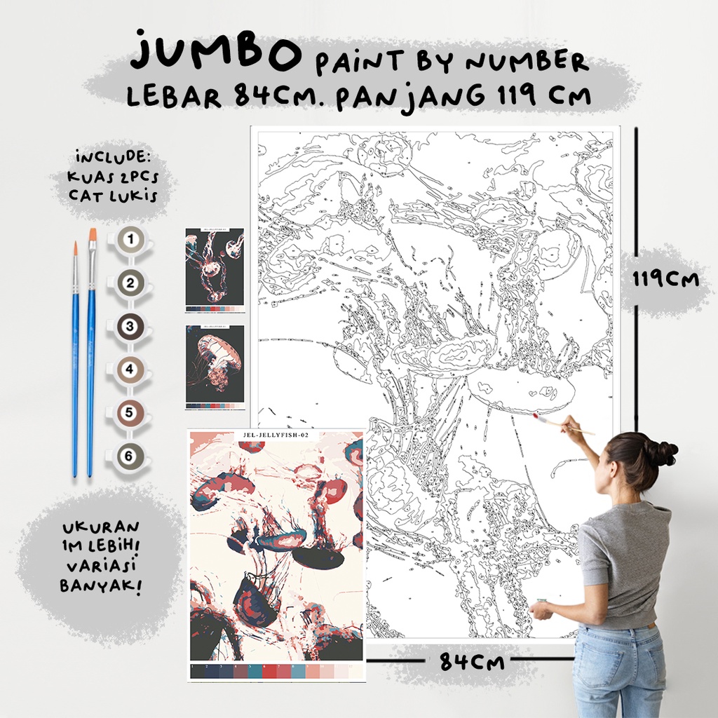 

JUMBO Paint By Number Kit, JELLY FISH paint by number besar a0