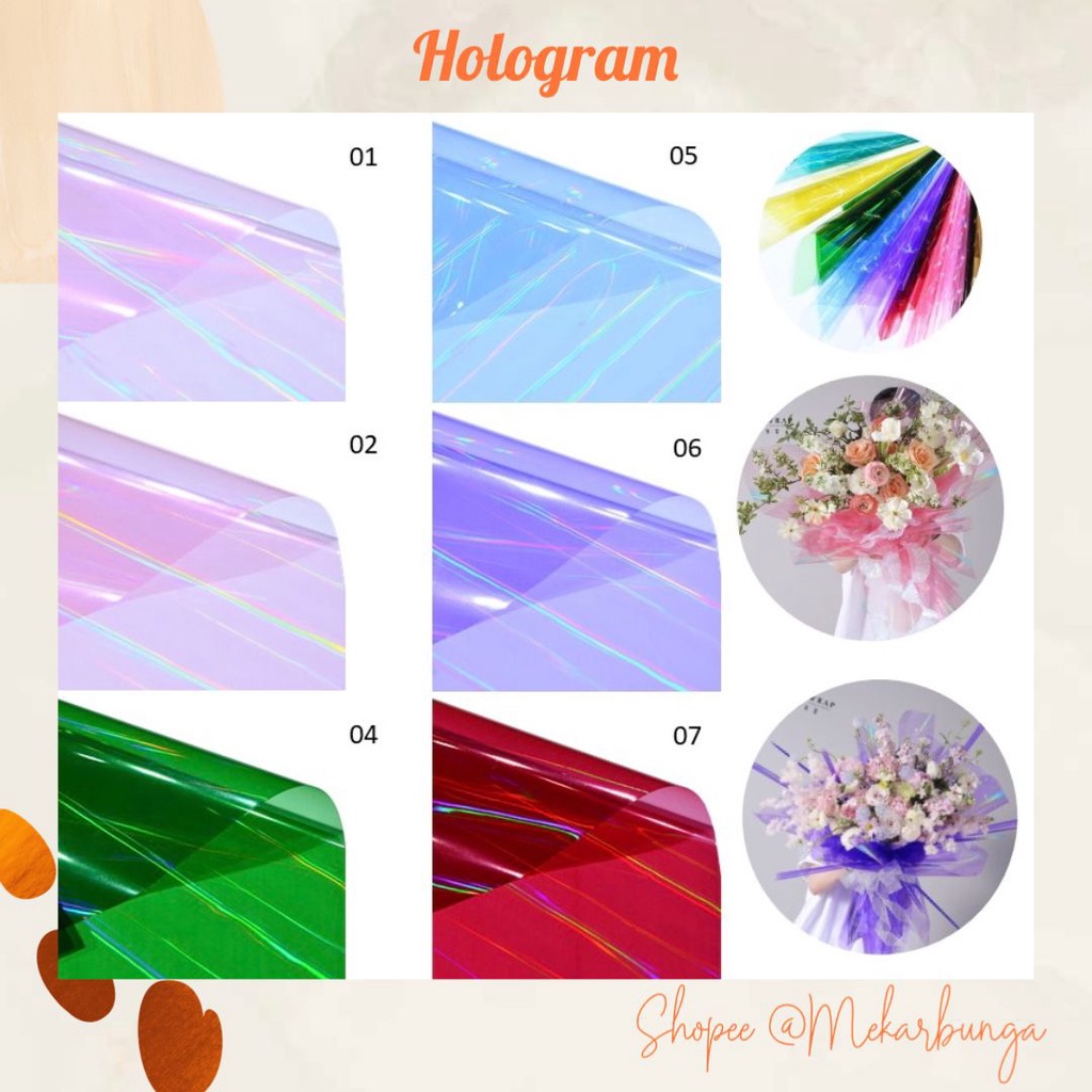 

(K 11) - (5 LEMBAR) Kertas Bunga Cellophane Hologram Flower Wrapping Korean Style Kertas Waterproof Buket Bunga