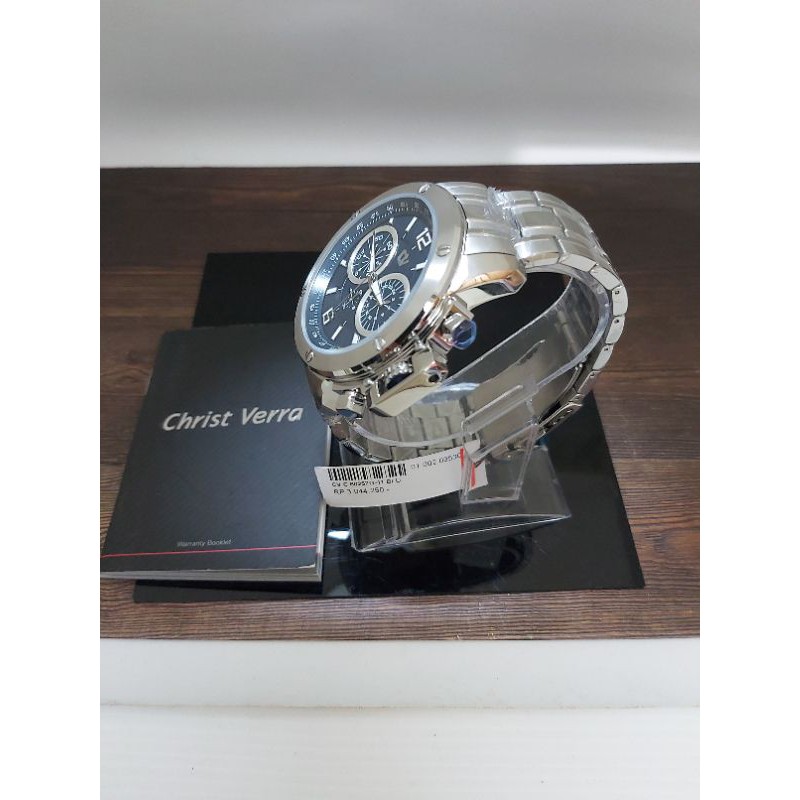 NEW JAM TANGAN PRIA CHRIST VERRA CV C 80257G-11 BLU RANTAI SILVER ORIGINAL ANTI AIR DIAMETER BESAR