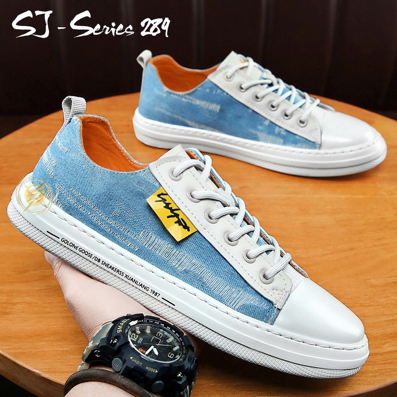 [NOOS] Sepatu Sneakers Pria Motif Jeans Keren dan Trendy Kualitas Import Premium -289 BIRU