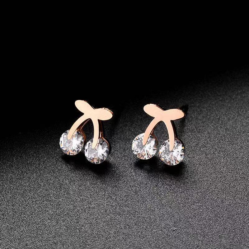 Baru kecil cherry stud anting-anting untuk wanita Korea temperamental peri lucu anting-anting pribad