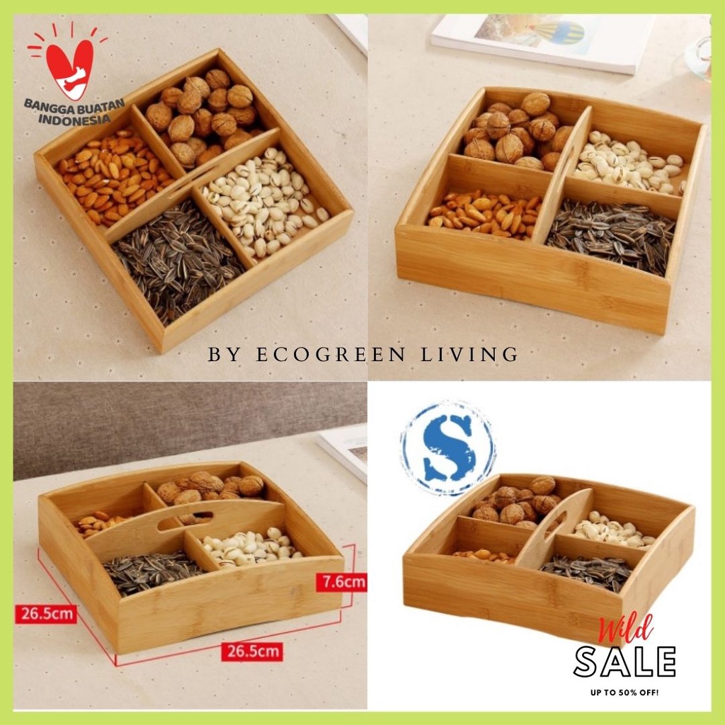 Tray Pine Wood Food Storage Box Snack Dish Portable Candy Nut Decorative W-16 By Ecogreen Living