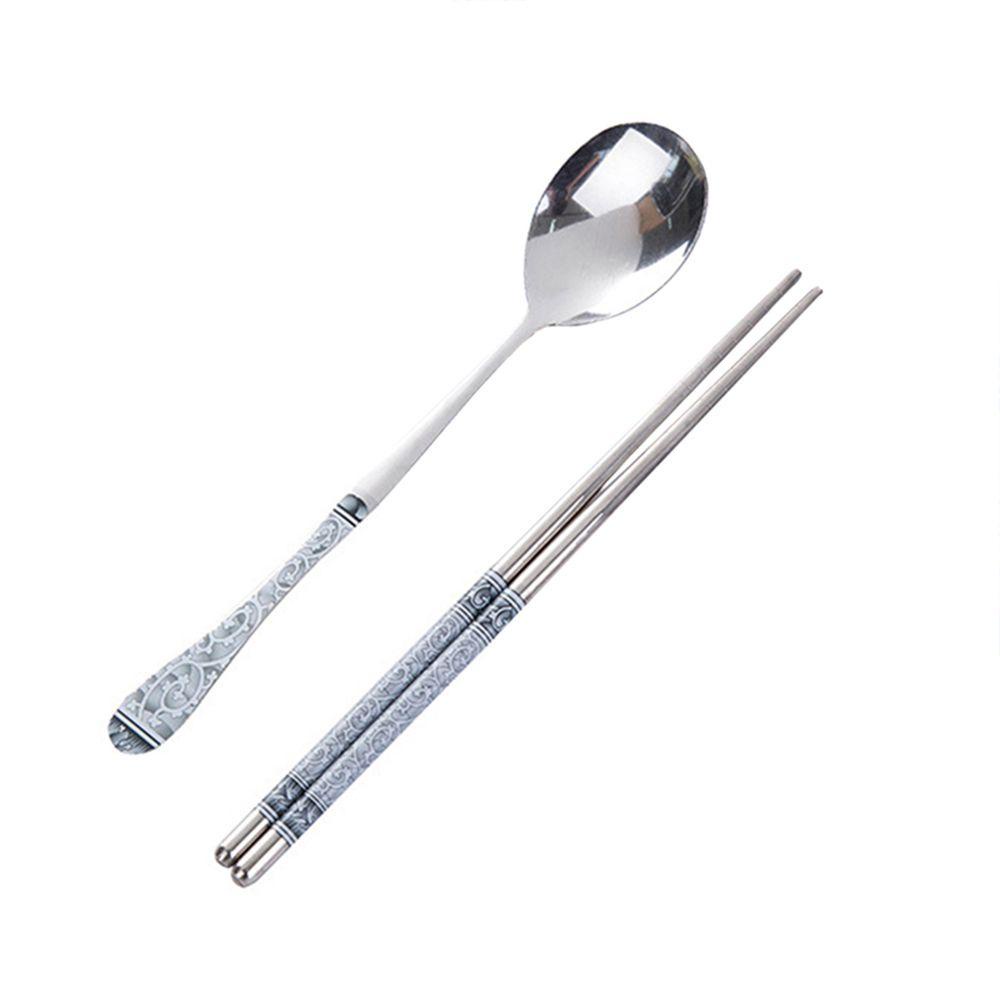 【 ELEGANT 】 Sumpit Stainless Steel Kartun Hadiah Pola Ukiran Pribadi Laser Set Alat Makan Korea