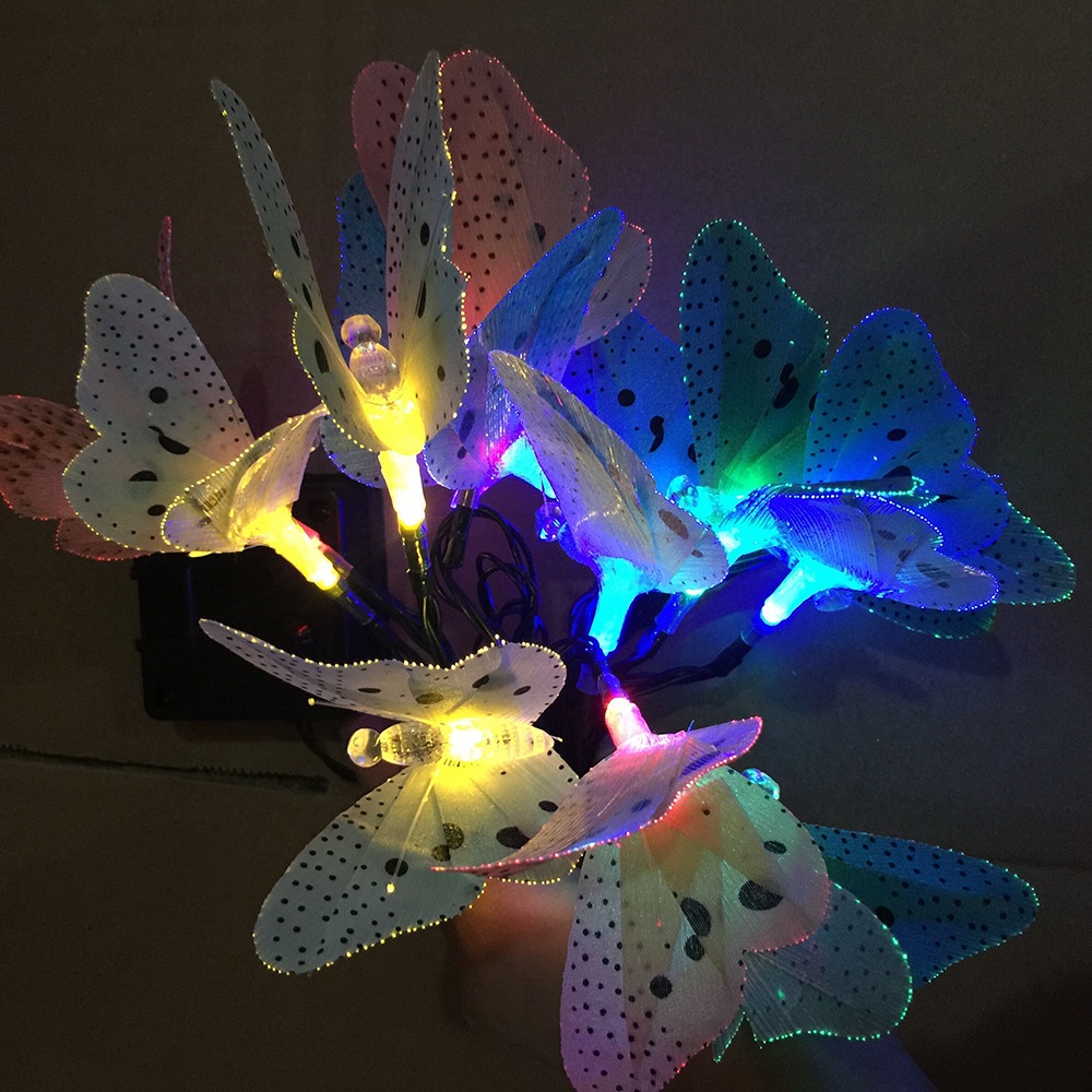 Lampu String 12 LED Bentuk Kupu-Kupu Tenaga Surya Tahan Air Untuk Dekorasi Natal