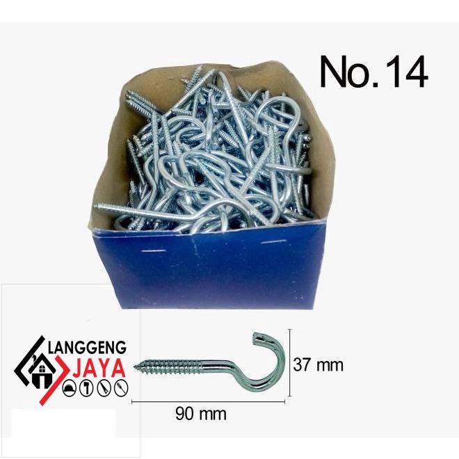 12Pcs Sekrup Hak Mata Buka No 14 Vico Ring Skrup Gantung Chrome Langgeng-