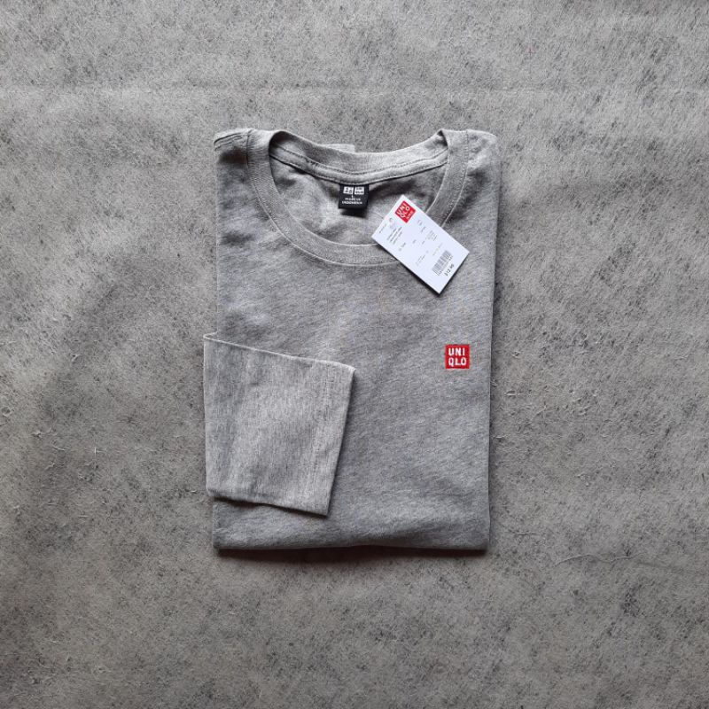 (Unisex) Kaos UNIQLO logo bordir /UNIQLO men O neck / t-shirt UNIQLO long Sleeve-PNJANG ABUABU BORDIR