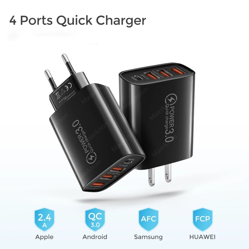 20w USB Tipe C Untuk Charger Ponsel Laptop Kecerahan Tinggi 4port 3.0 Kompatibel Dengan iPhone Dan Android PD Fast Charger Smartphone Dengan Quick Charge