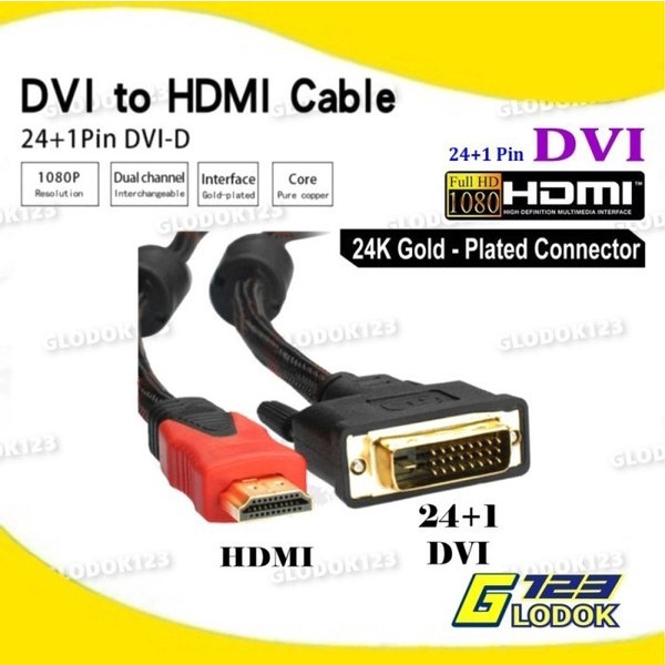 Cable Kabel HDMI Male To DVI Male 24 plus 1 FULL HD 1080P