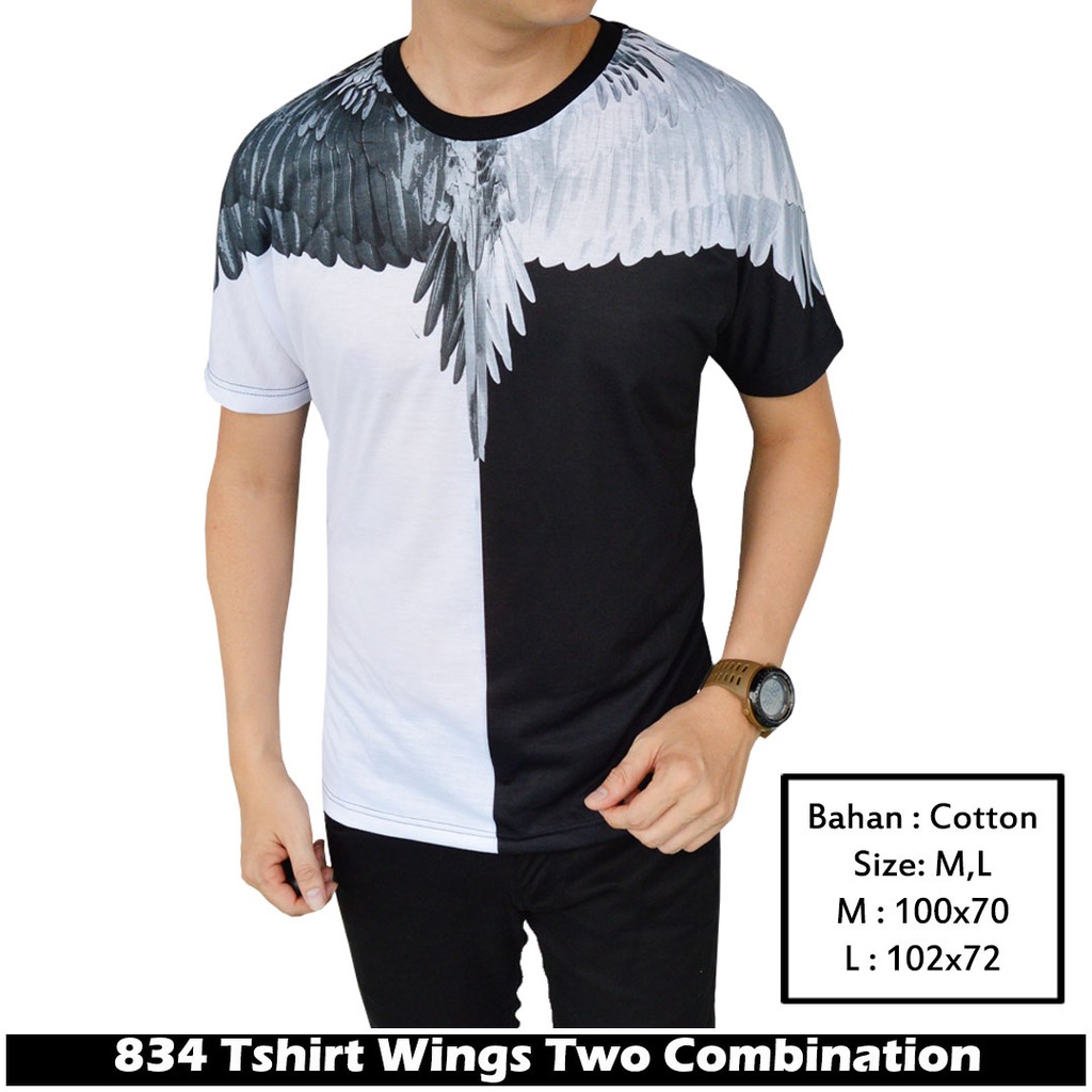 Ifh 834 Kaos Pria Sayap Burung Wing Bird Kombinasi Hitam Putih