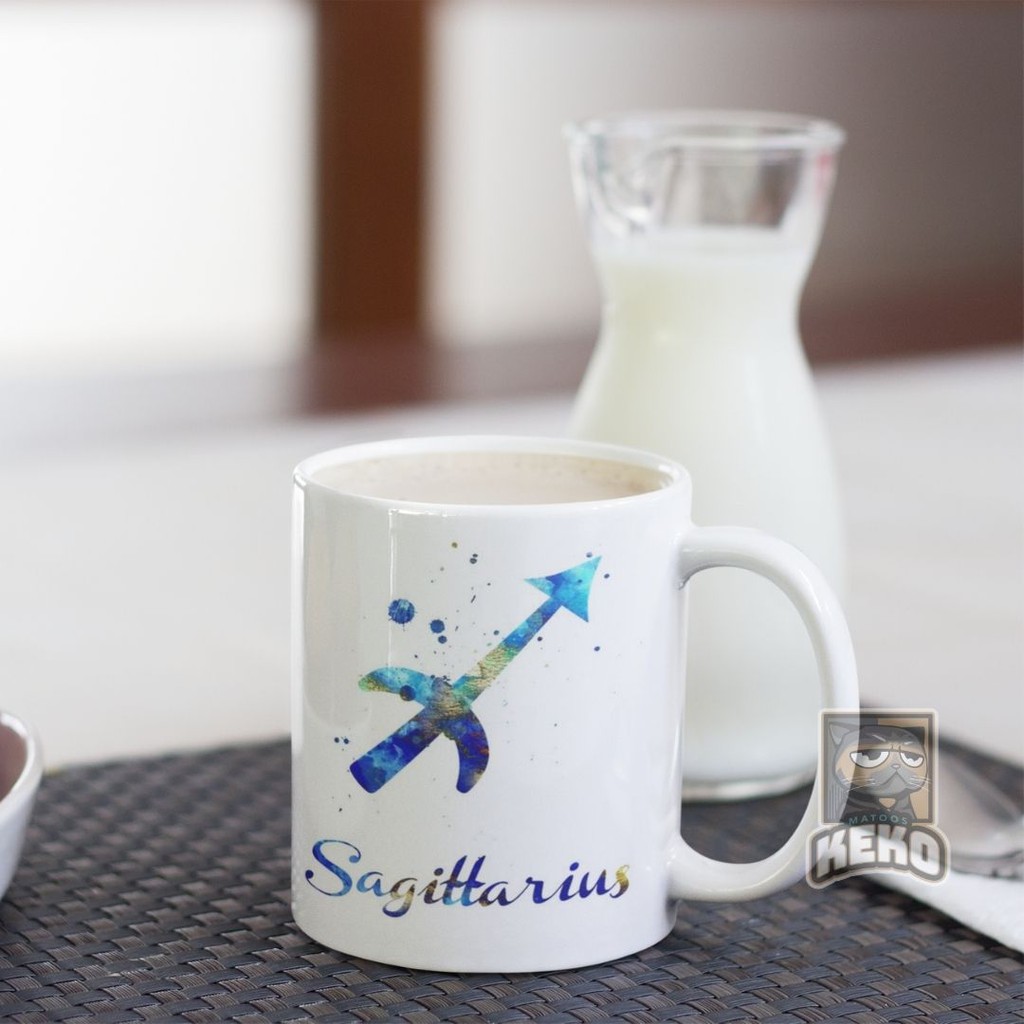

Mug Gambar Zodiak Sagittarius Blue Watercolor
