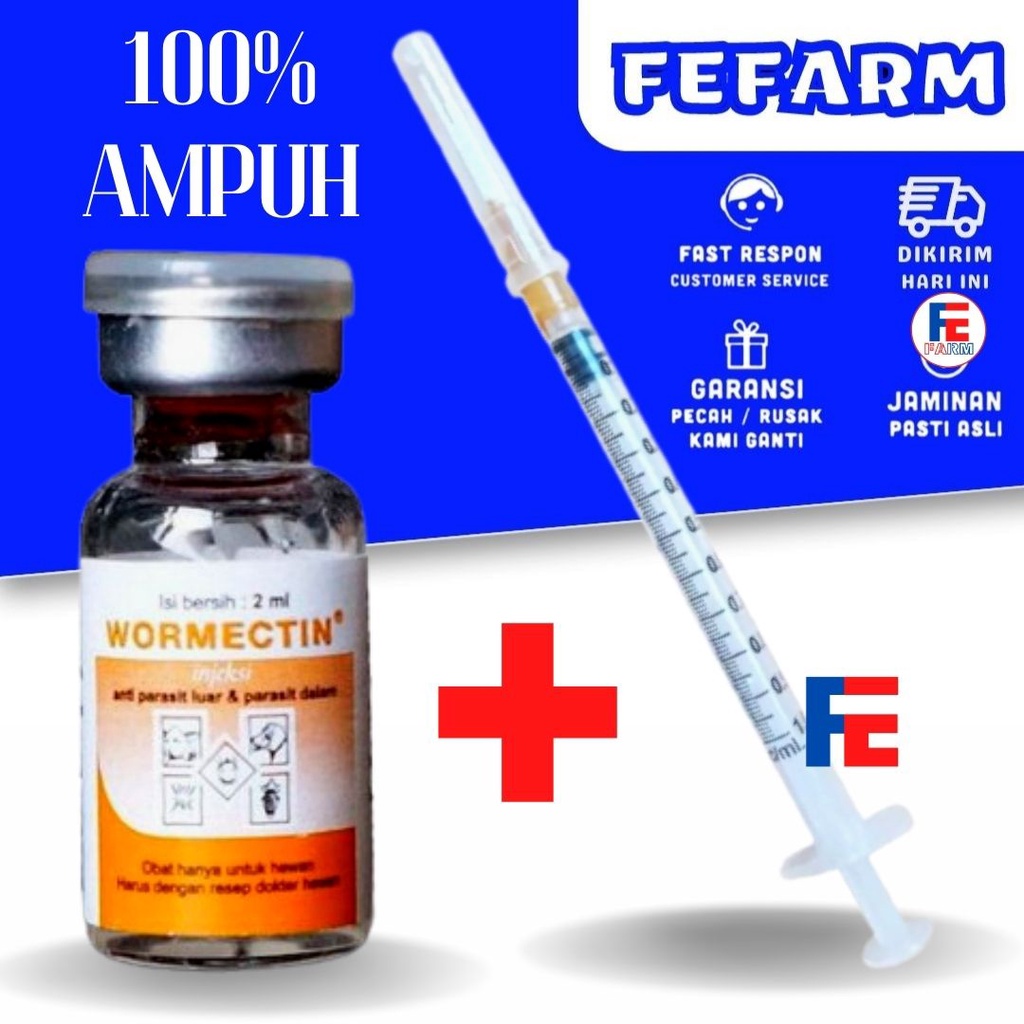 WORMECTIN 2ML - Obat Hewan Anti Jamur Cacing Parasit Kucing Anjing FEFARM