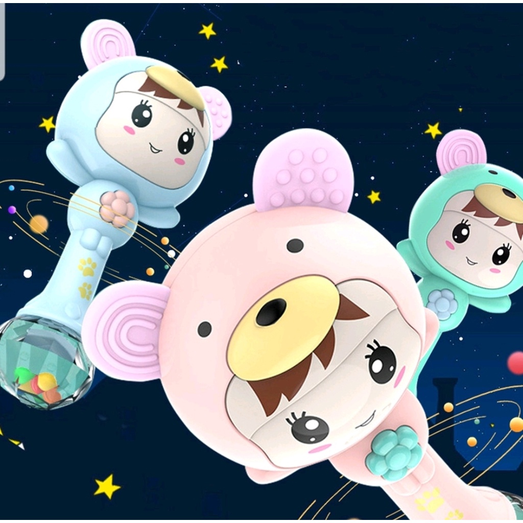 MAINAN BAYI TONGKAT GENGGAM RATTLE + TEETHER + MUSIK + LAMPU KELAP KELIP MAINAN GENGGAM - BD