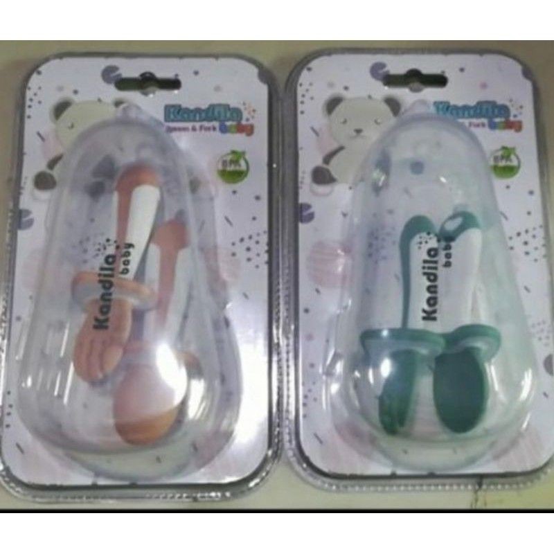 KANDILA Soft Baby Spoon Fork with Case Sendok Bayi BLW Self Feeding