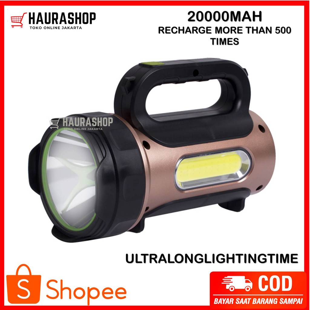 Lampu Senter LED Jarak Jauh Multifungsi Portable + COB 10w 20000mAh USB Recharge Solar Super Terang