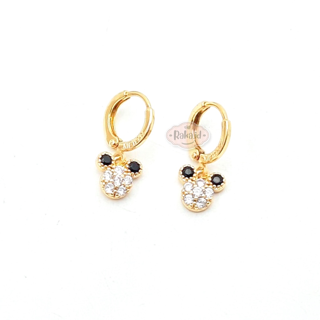 Anting Clip / Klip Bulat Mickey Hitam Putih Perhiasan Aksesoris Wanita 881