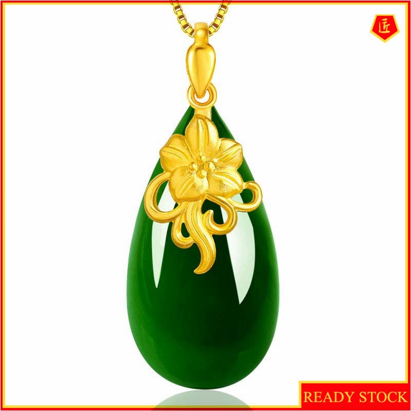 [Ready Stock]Fashion Gold-Plated Inlaid Emerald Pendant Water Drop Pear-Shaped Necklace