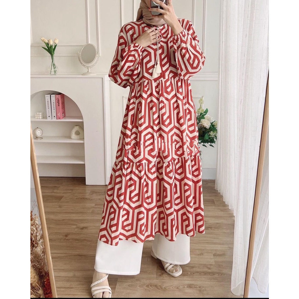 MALA LONG TUNIK KATUN RAYON MOTIF TERBARU / TUNIK RAYON / TUNIK MOTIF KEKINIAN / ATASAN BAJU WANITA 