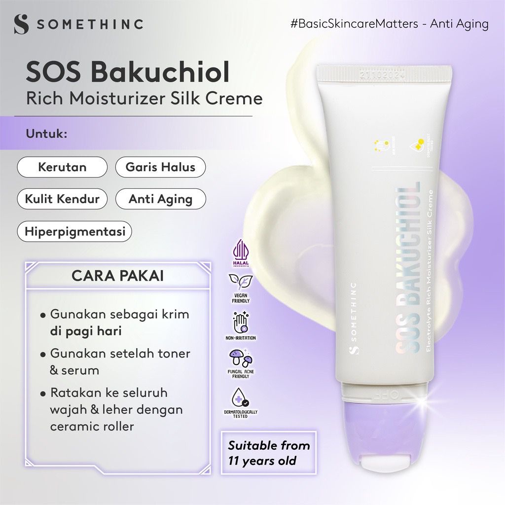 BPOM SOMETHINC SOS Bakuchiol Electrolyte Rich Moisturizer Silk Creme Krim Pagi Pelembab Krim Wajah