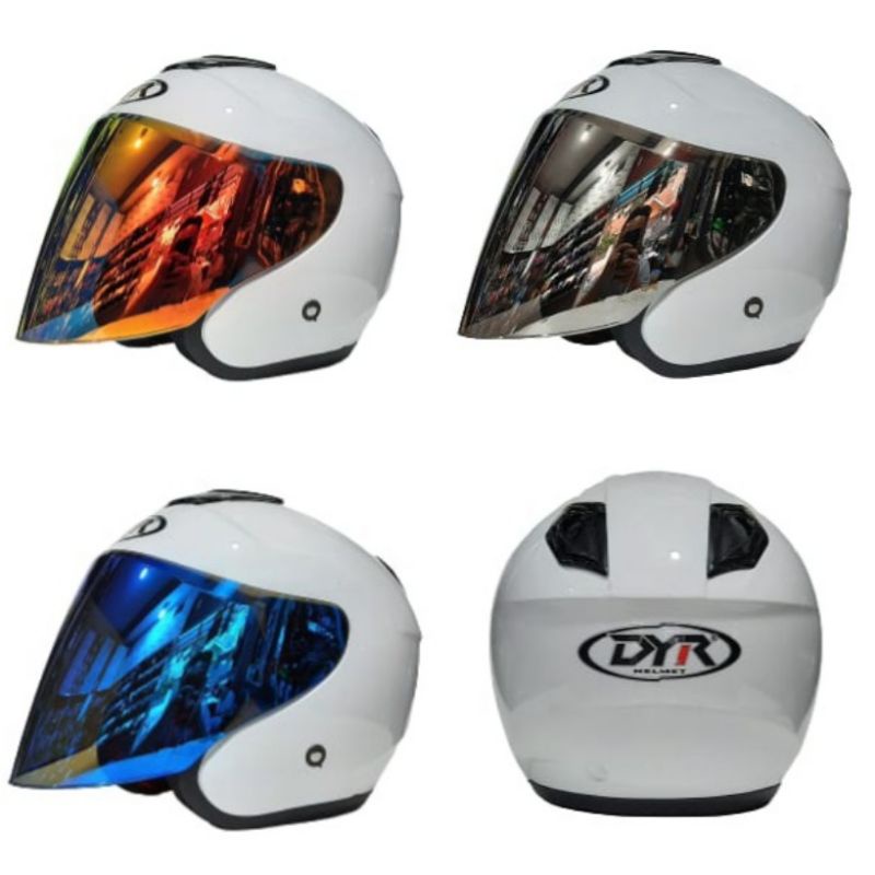 Helm Kyoto Putih Glossy Paket Ganteng Kaca Flat Venom Merk DYR not KYT