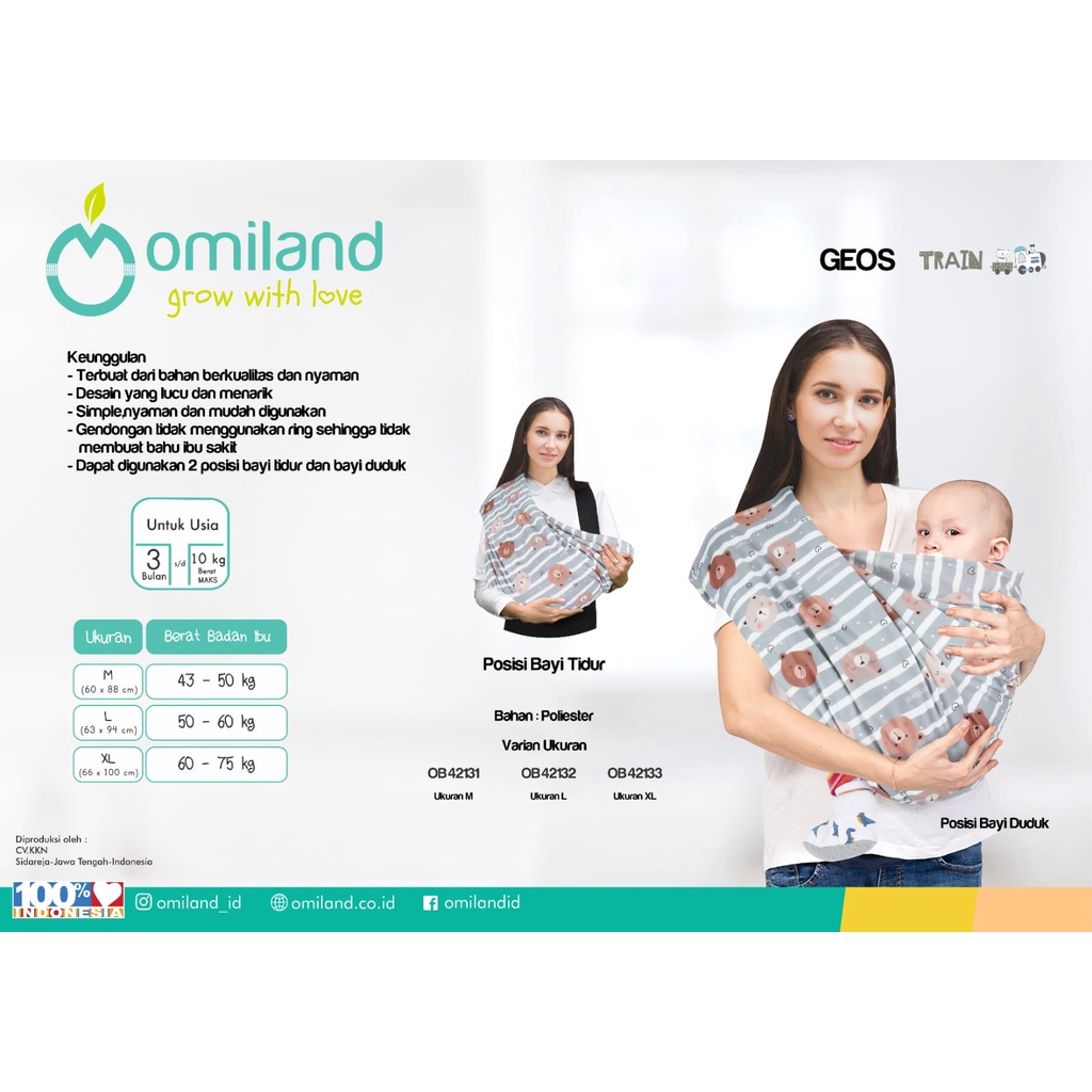 ♥BabyYank♥ GENDONGAN KAOS (GEOS) OMILAND BROWN BEAR OB42131-33 - TRAIN OB42141- 46