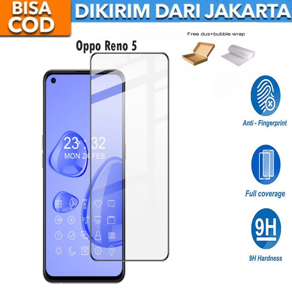 Tempered Glass Oppo Reno 5 Full Cover / Full Screen Protector Anti Gores