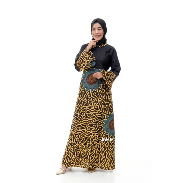 Gamis Batik Kombinasi kain Polos Gamis syari Baju Muslim terbaru Baju Muslim COD