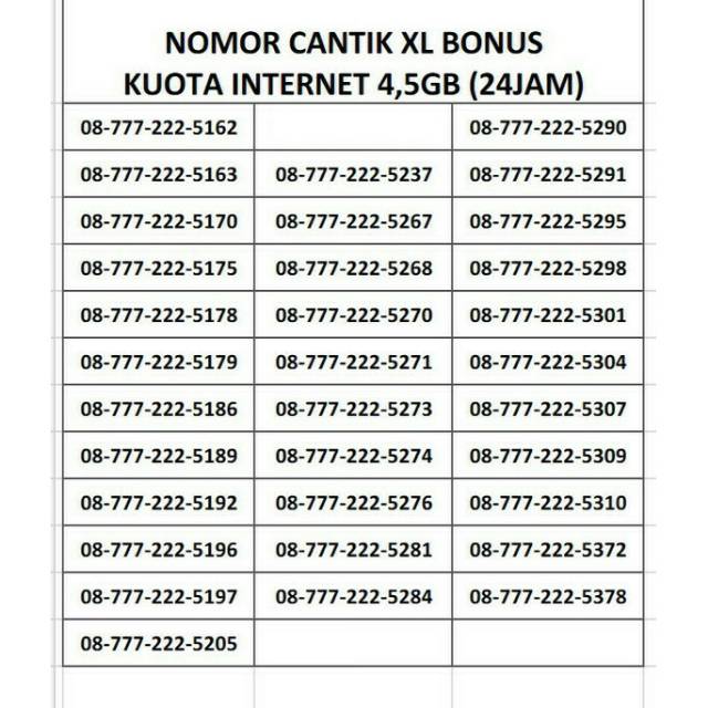 KARTU PERDANA NOMOR CANTIK XL BONUS KUOTA 4,5GB/8GB/15GB
