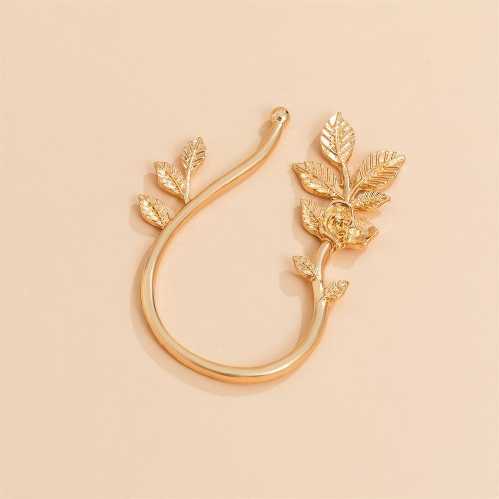 Lily Bunga Daun Manset Telinga Aksesoris Pesta Warna Emas Gaya Vintage Tulang Rawan Ear Stud