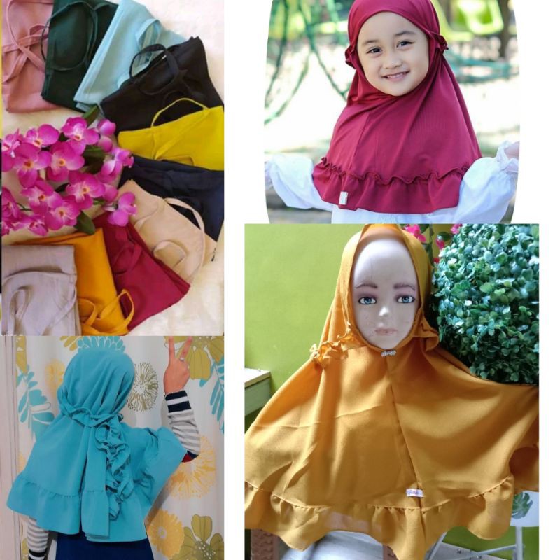 hijab anak bergo motif Maryam tali karet TK paud SD tanggung