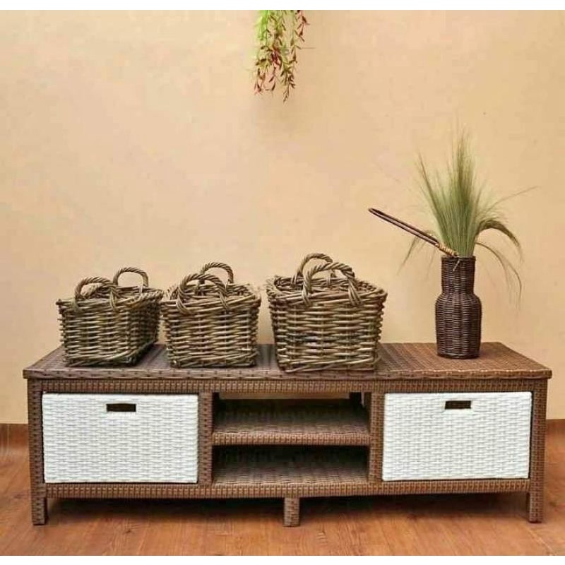 Lemari Laci TV DVD Rak Laci Rotan Sintetis