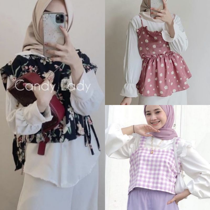 Rinda Blouse + Rompi Korean Style / Blouse Rompi 2in1