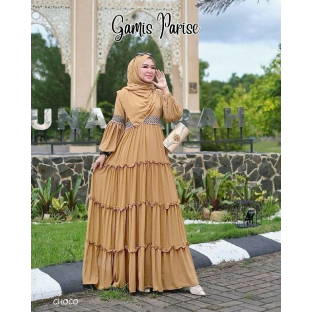 Gamis Parise, GAMIS WANITA MUSLIM CANTIK FIT XXL LD 110 BAHAN CERUTTY BABYTERRY FULL FURING MIX RENDA TERMURAH TERLARIS OOTD KEKINIAN