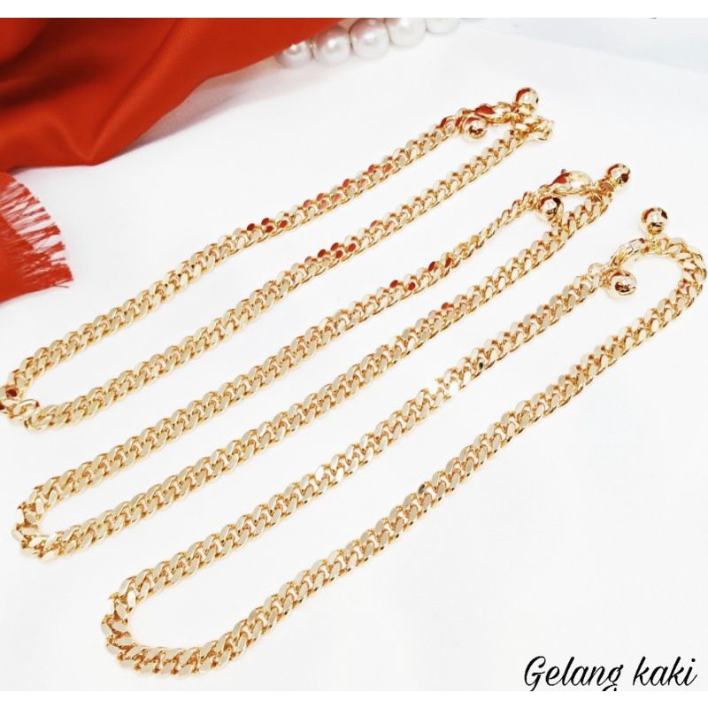 gelang kaki rantai gepeng lapis emas