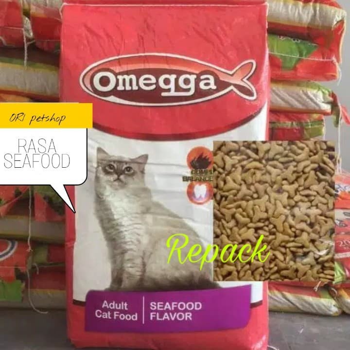 ekspedisi omega seafood cat food repack 8kg - or cat food makanan kucing 8kg