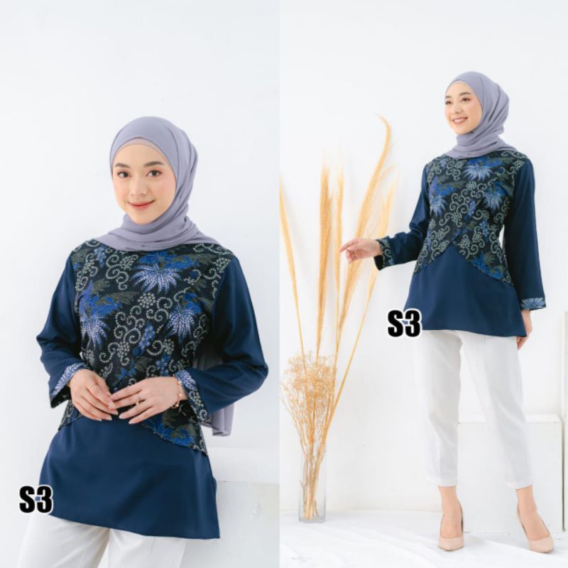 Batik Dolby Dolbi Dobby Doby Tenun Sutra Tulis Katun ATBM Baron ATASAN BATIK WANITA sogan SRG308-B zalea navy