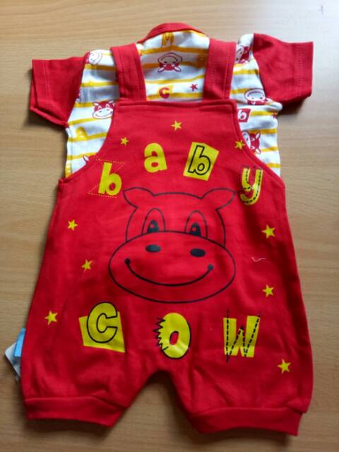 Baju jumper overall baju kodok 2pcs 3D karakter Baby cow