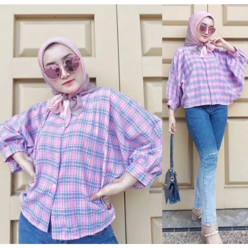 KEMEJA TAMARA BATWING [ MOYGE BATWING FLANEL ] KEMEJA KOTAK KOTAK WANITA