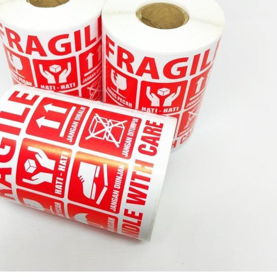 

► Sticker Label Fragile Stiker Handle with Care 9x9 cm (1 roll/ 250) ♝