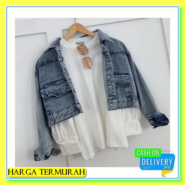 Jaket Jeans Jaket Jins Oversize Crop Wanita Lepis Jaket Cewek Jaket Levis Casual Ripped Import Terba
