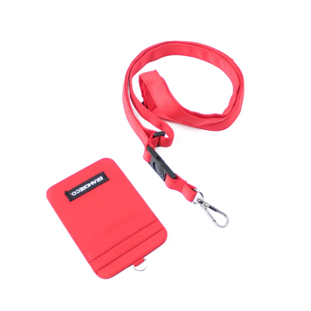 EMID100 name tag gantungan dompet ID card holder tali lanyard kartu merah