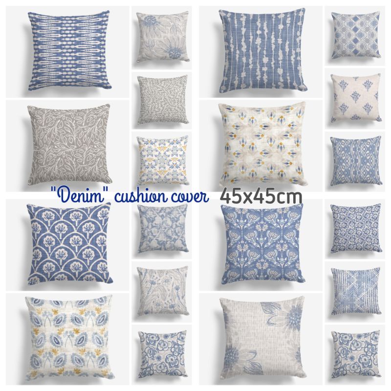 SARUNG BANTAL SOFA PRINT MOTIF DENIM WASHED 45X45 CM