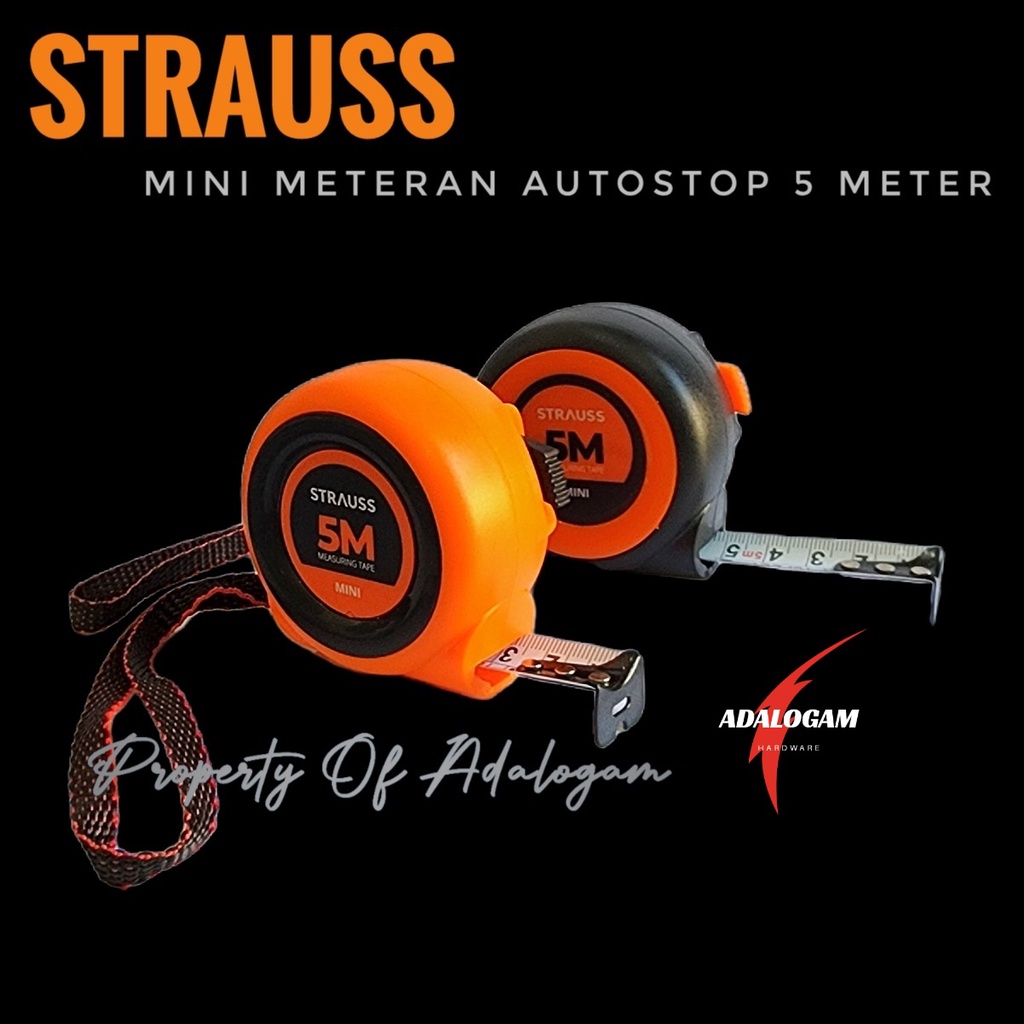 STRAUSS Meteran Mini Auto Stop 5 M - Roll Meter 5 Meter Autostop