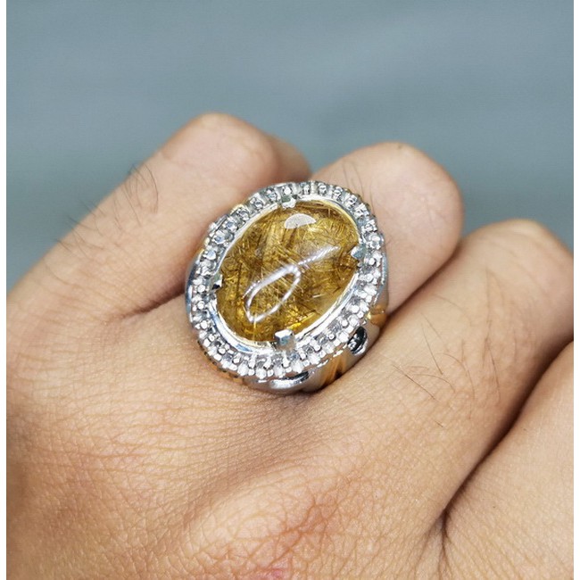 Batu Cincin Original Permata Kecubung Rambut Emas