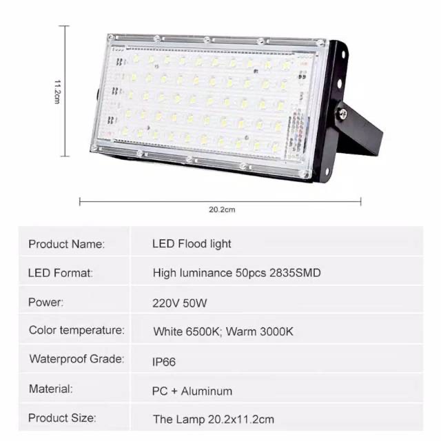 GS8 Lampu LED SOROT 4500 Lumens 50W Cool White 50watt FLOODLIGHT Tembak Taman 50 w watt Outdoor tipis terang Putih Flood Light Waterproof 4500 Lumens 50W Cool White 6500K Parkson A8 Hitam