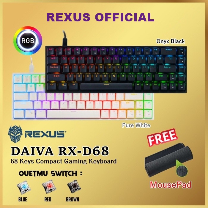 Rexus Daiva RX-D68 Keyboard Gaming Mechanical RXD68 / D68 RGB