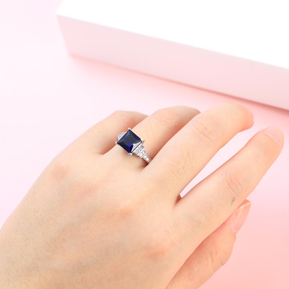 R-flower Zircon Rings Simple Blue Fashion Size 6-10 Perhiasan