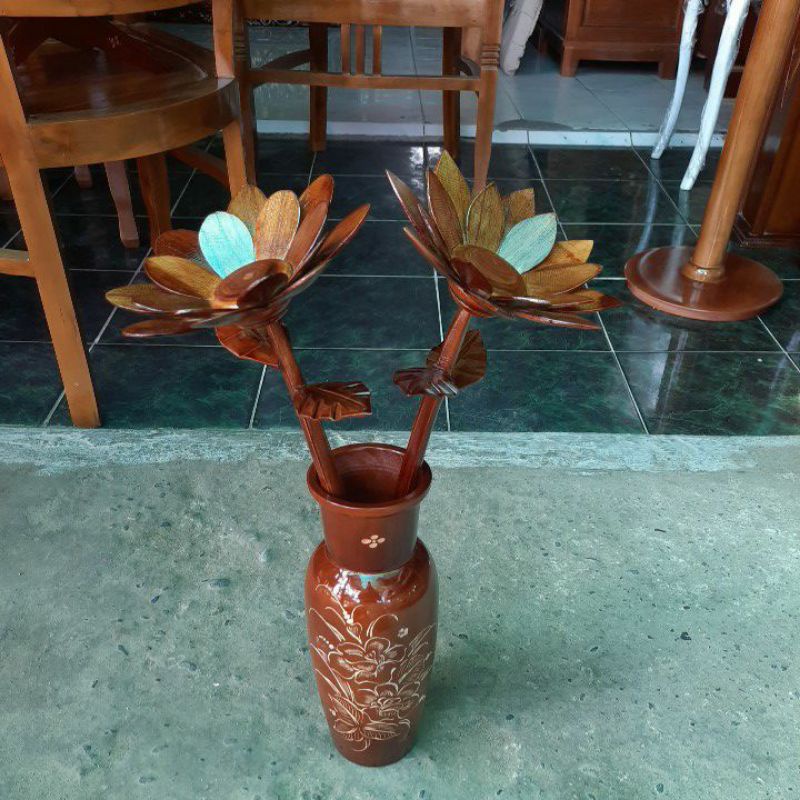 vas bunga meja - vas meja - vas kayu jati - toko kayu jati