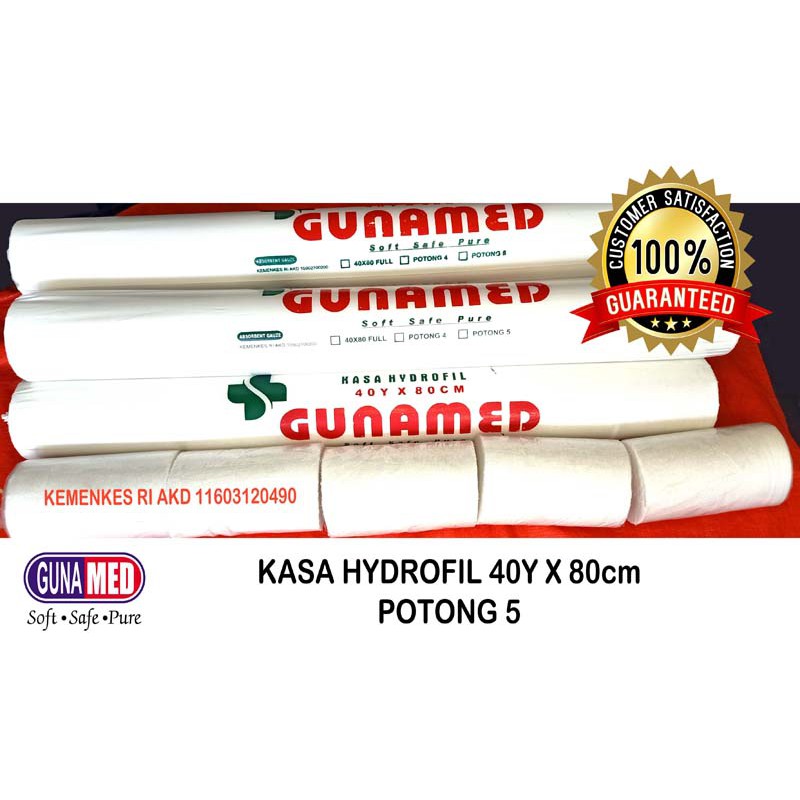 GUNAMED Kasa Gulung/Kasa Hydrofil 40y x 80cm Potong 4/Potong 5/Kasa Panjang Full &amp; 30x80 UTUH