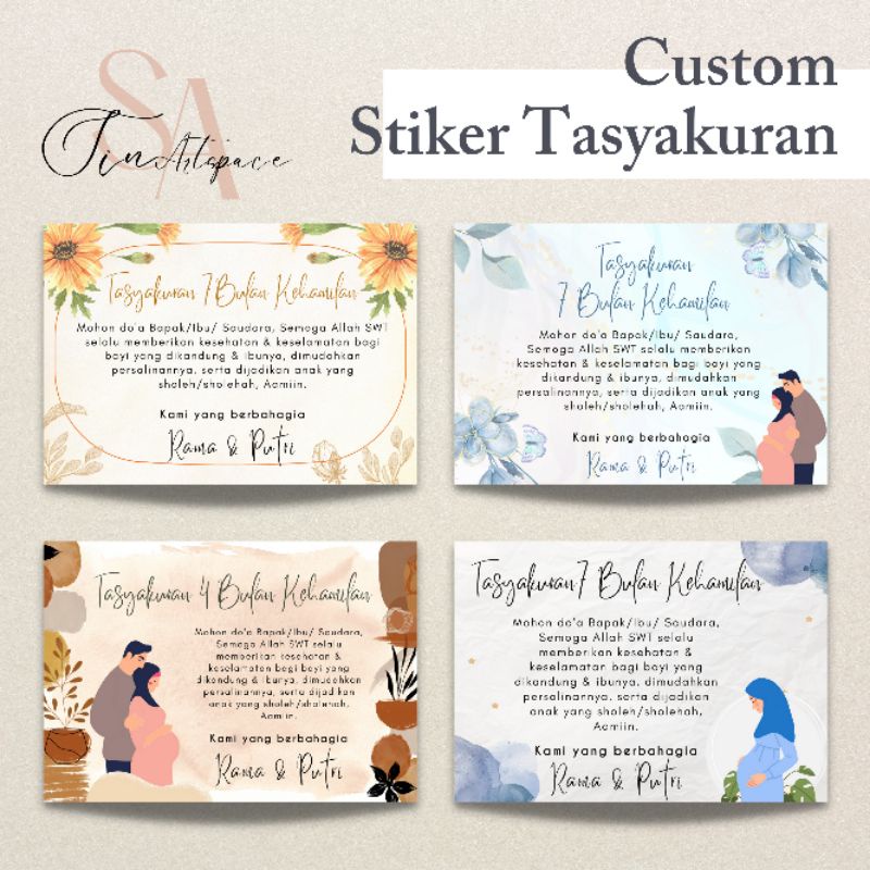 

Cetak Kartu/Stiker Label Tasyakuran 4/7 Bulanan Kehamilan HIJAB, Syukuran 4,7 Bulanan Kehamilan