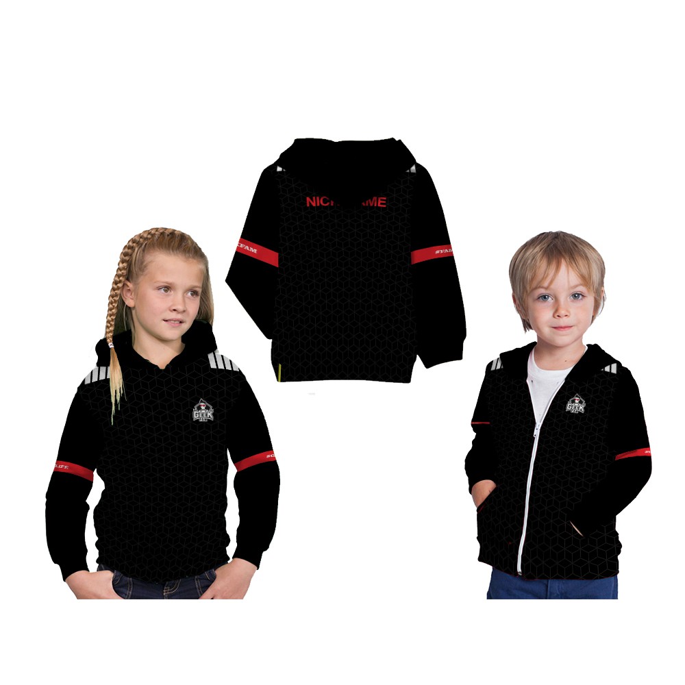 Jaket Hoodie Anak Geek Fam 2021 Free Nickname Esport Gaming Perempuan Laki-laki Fullprint Custom